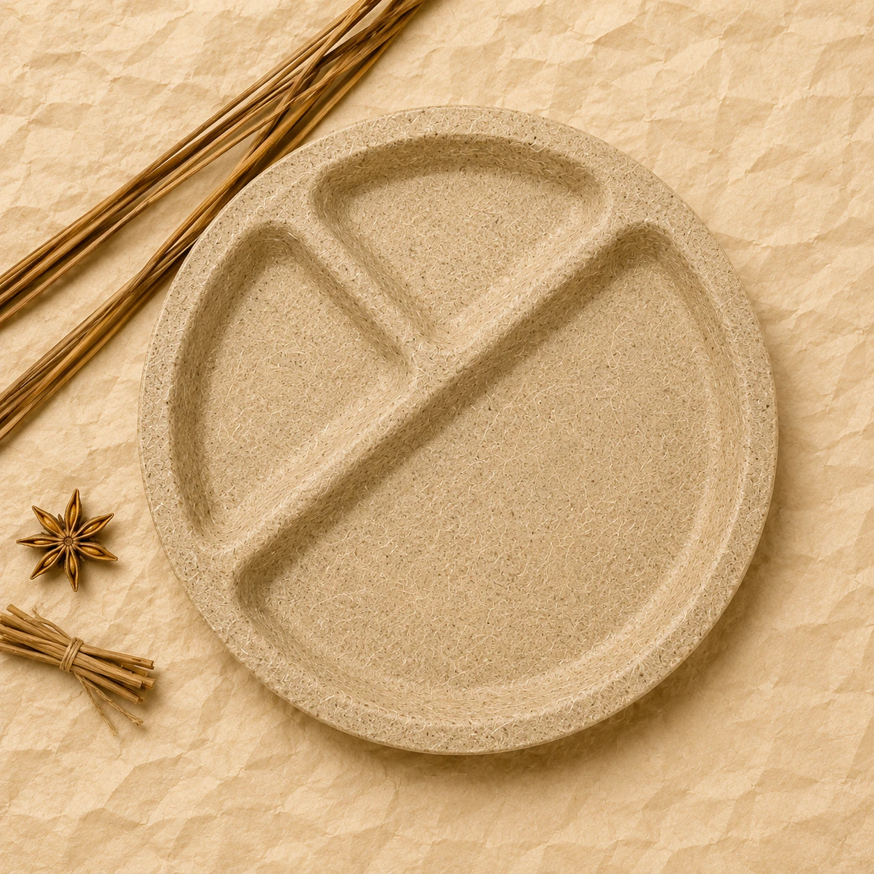 Rice Husk 8-Inch Compartment Plate