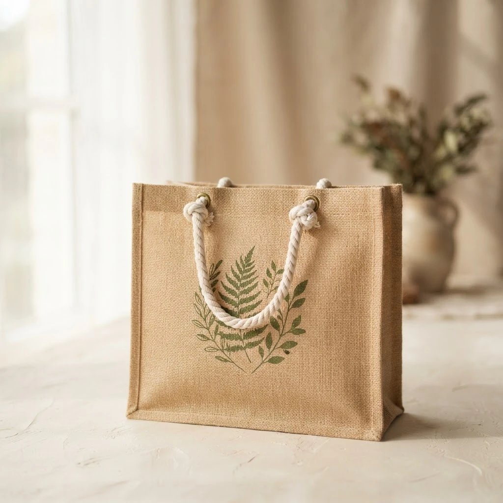 Printed jute tote bag