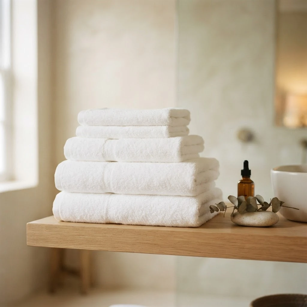 Stack of white terry cotton towels